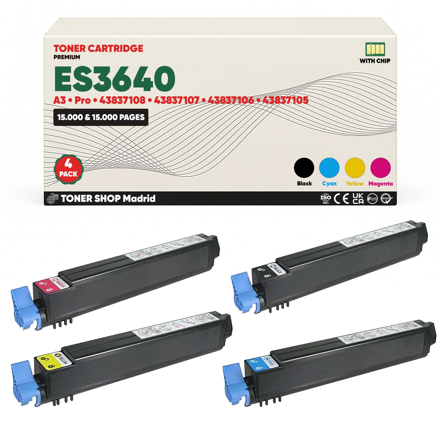 BDink Cartuchos Tóner Compatibles OKI Executive ES3640 A3/Pro CMYK (Pack 4)