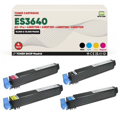 BDink Cartuchos Tóner Compatibles OKI Executive ES3640 A3/Pro CMYK (Pack 4)