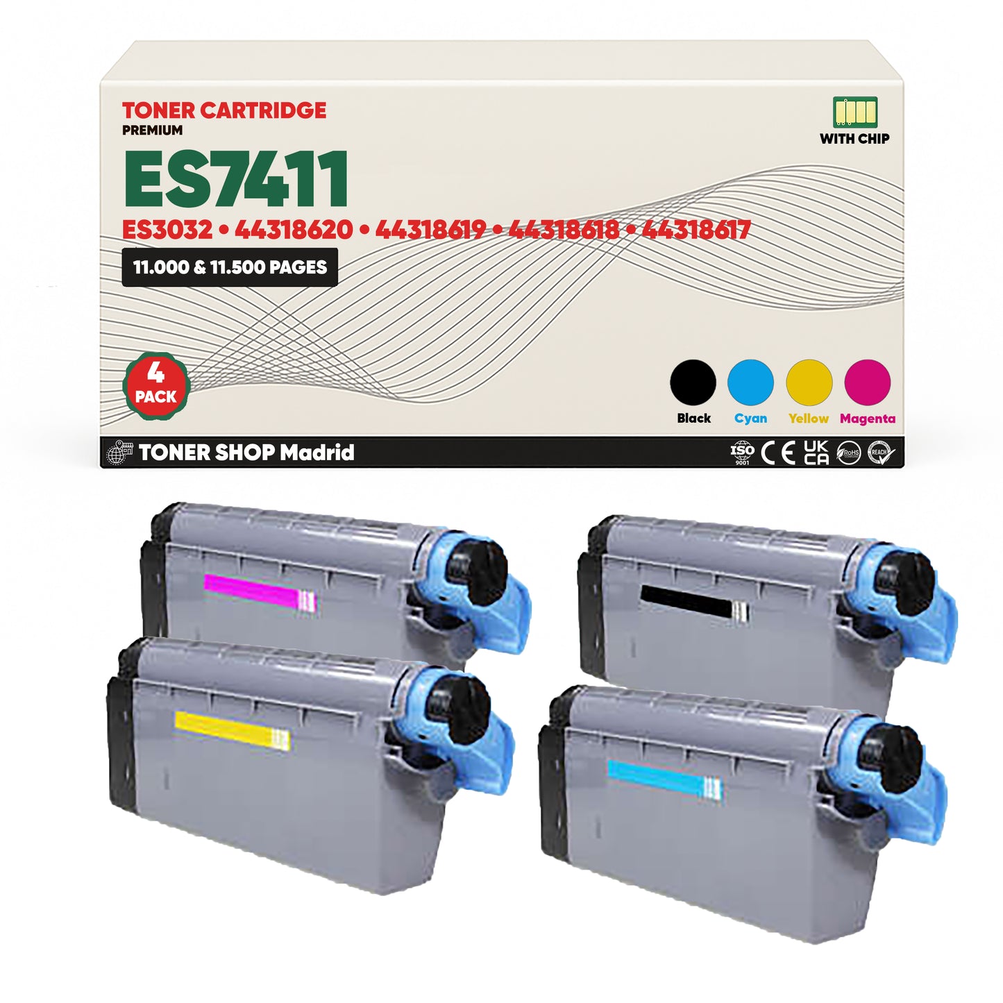 BDink Cartuchos Tóner Compatibles OKI Executive ES7411/ES3032 CMYK (Pack 4)