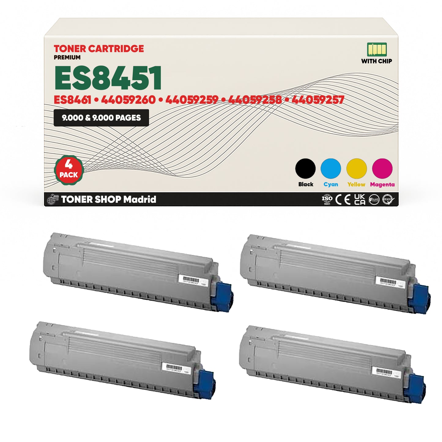 BDink Cartuchos Tóner Compatibles OKI Executive ES8451/ES8461 CMYK (Pack 4)