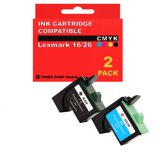 BDink Cartuchos Tinta Compatible con Lexmark 16/17 Negro y 26/27 Color (Pack 2)