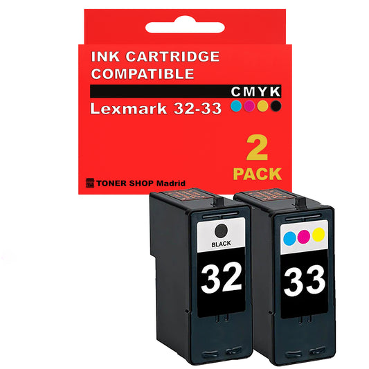 BDink Cartuchos Tinta Compatible con Lexmark 32 Negro y 33 Color (Pack 2)
