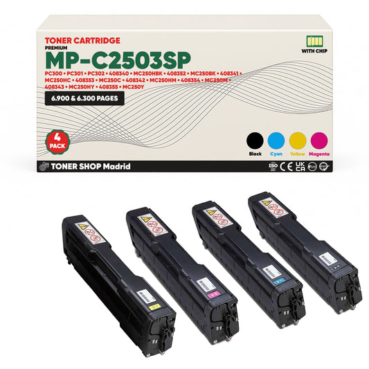 BDink Cartucho/s Tóner Compatible/s Ricoh MC250/PC300/PC301/PC302 CMYK (Pack 4)
