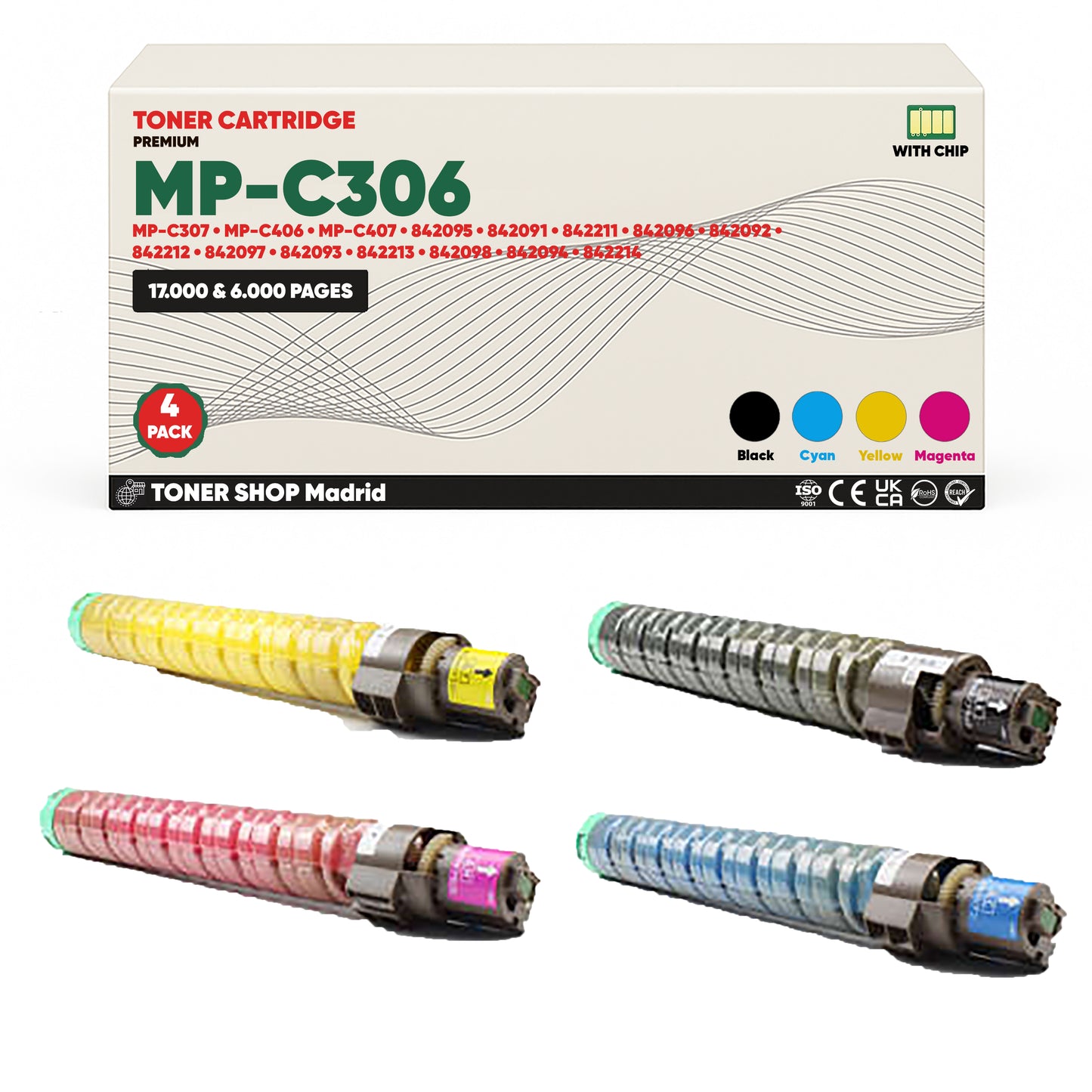BDink Tóner Compatible Ricoh Aficio MP-C306 / MP-C307 / MP-C406 / MP-C407 ( 4 pack)
