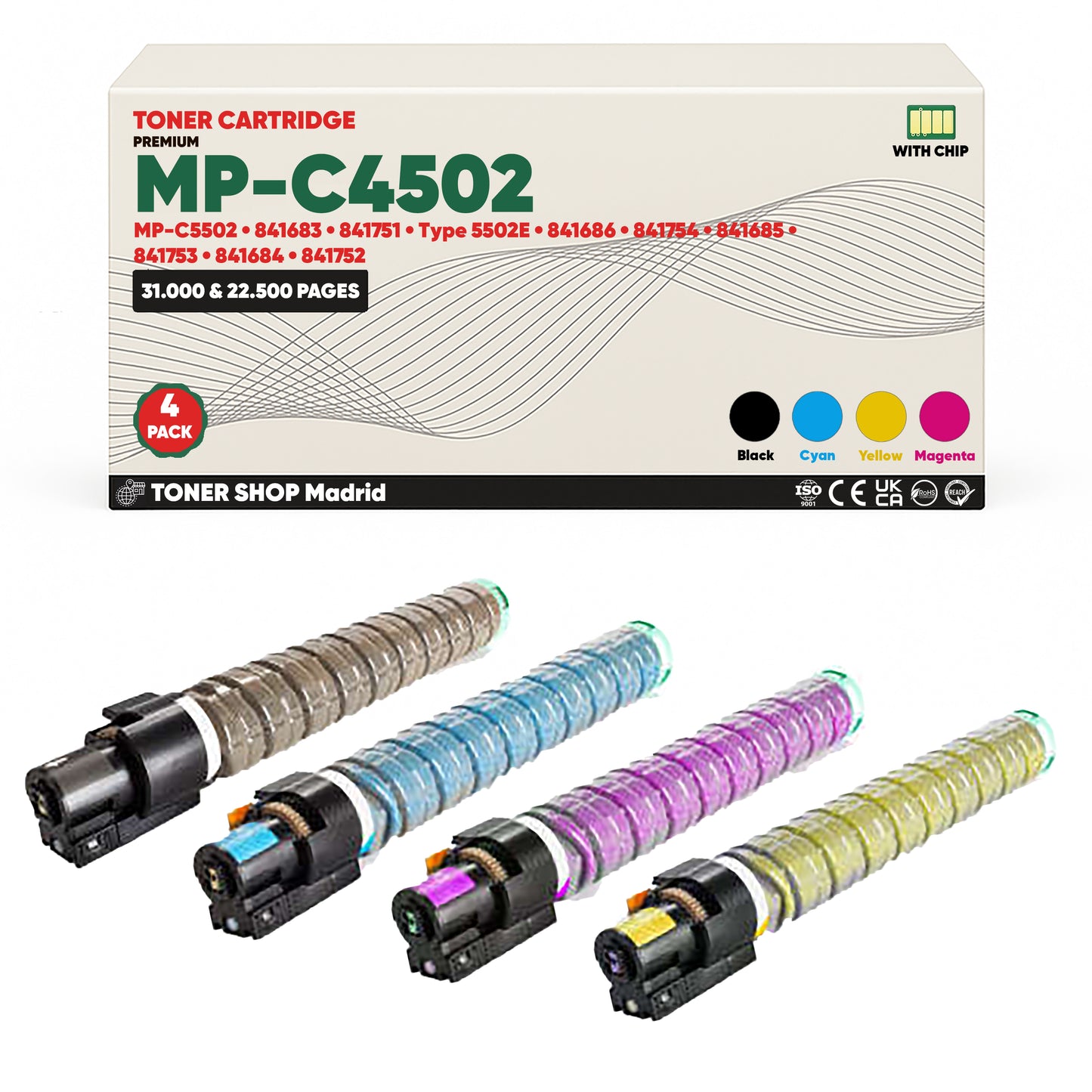 BDink Cartucho/s Tóner Compatible/s Ricoh MP-C4502/MP-C5502 CMYK (Pack 4)