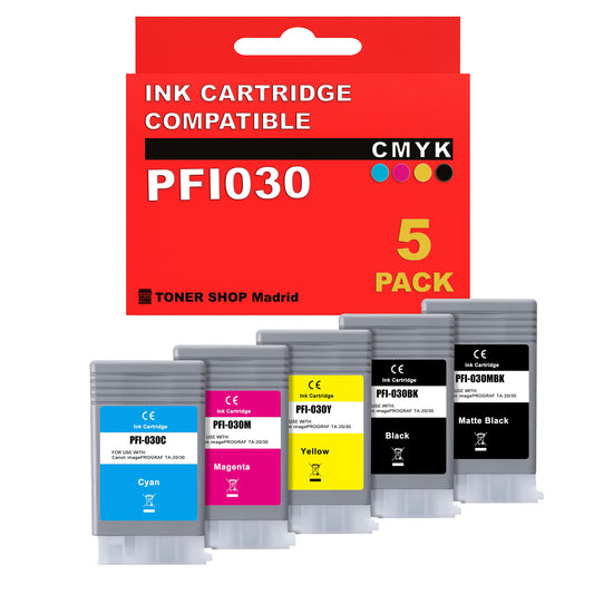 BDink Cartuchos Tinta Pigmentada Compatible con Canon PFI030  (Pack 5)