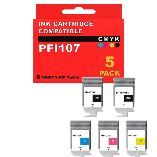 BDink Cartuchos Tinta Compatible con Canon PFI107  (Pack 5)
