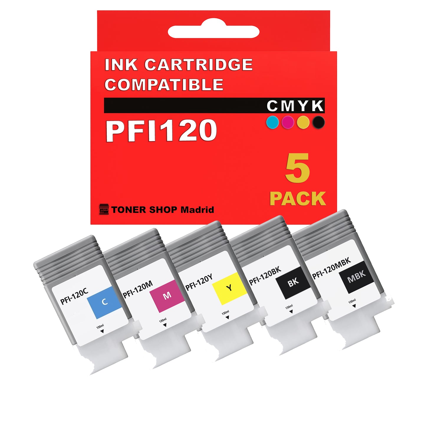 BDink Cartuchos Tinta Pigmentada Compatible con Canon PFI120 (Pack 5)