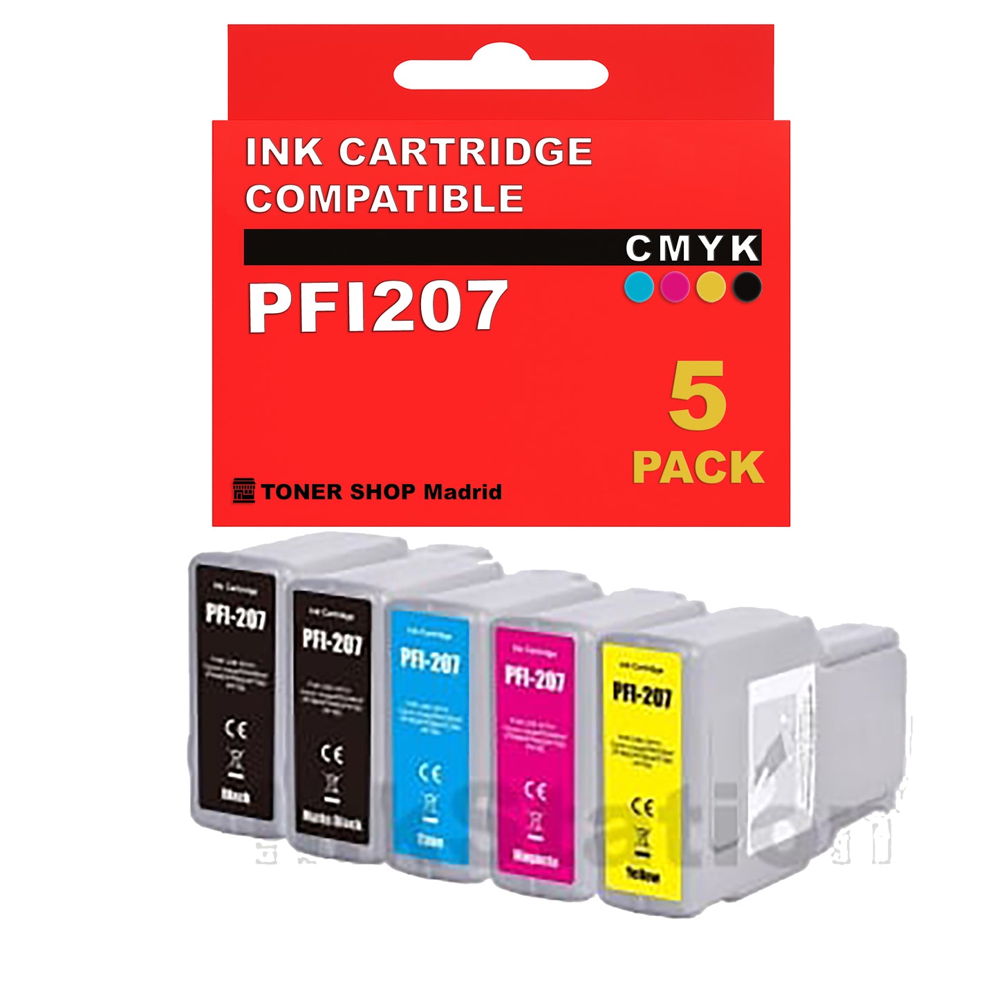 BDink Cartuchos Tinta Compatible con Canon PFI207 (Pack 5)