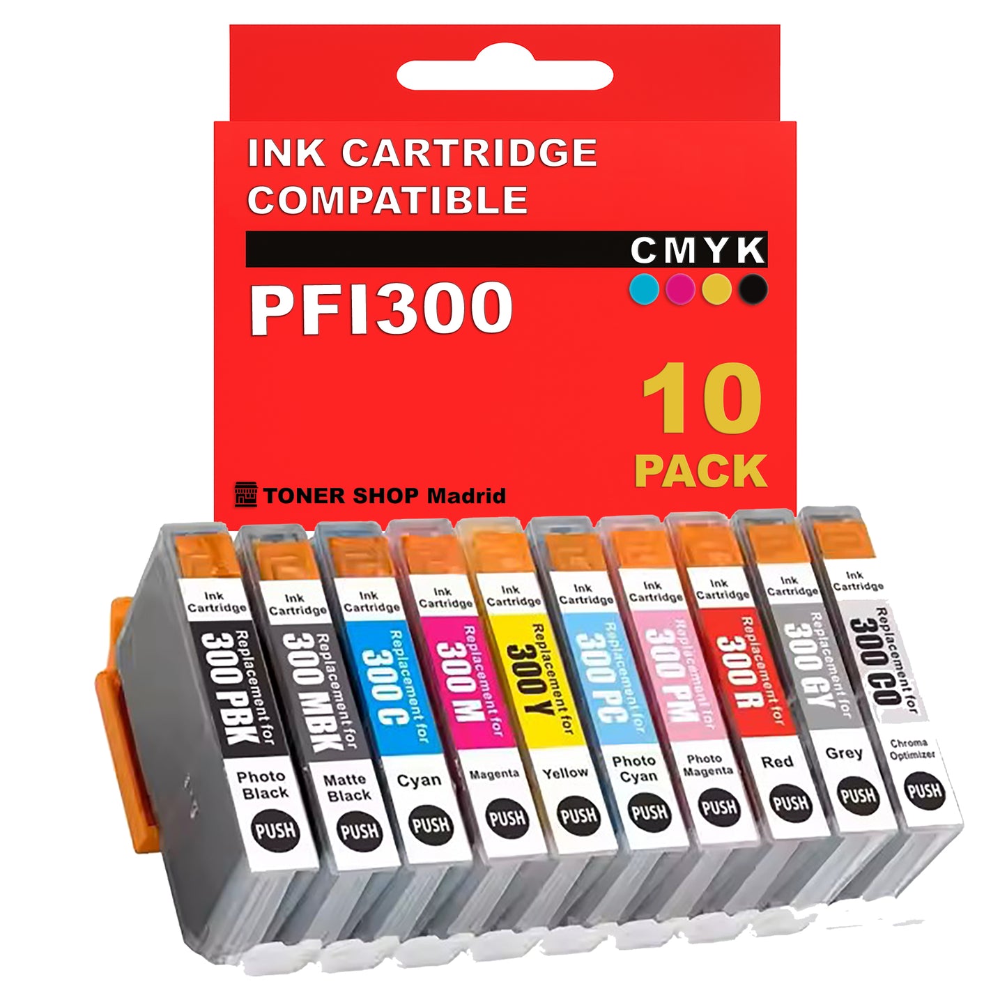 BDink Cartuchos Tinta Pigmentada Compatible con Canon PFI300 Serie Completa (10 Colores)