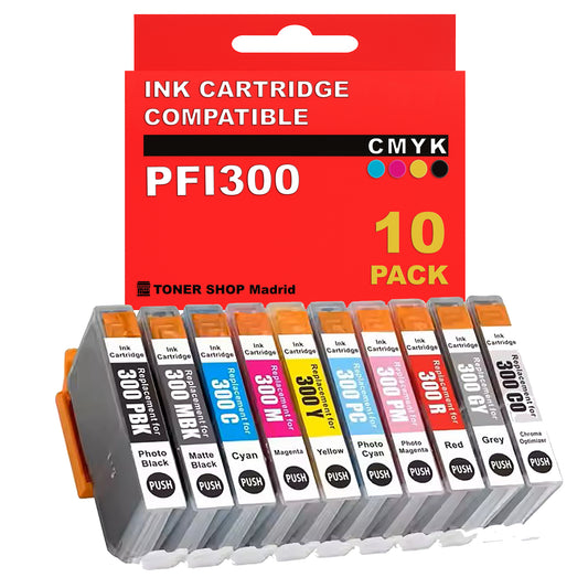 BDink Cartuchos Tinta Pigmentada Compatible con Canon PFI300 Serie Completa (10 Colores)