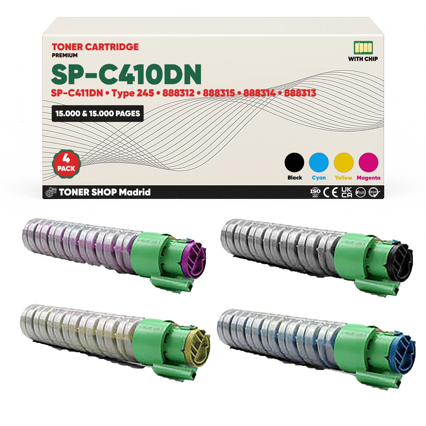BDink Tóner Compatible Ricoh SP-C410DN/SP-C411DN (Pack 4 CMYK) 888312-888315
