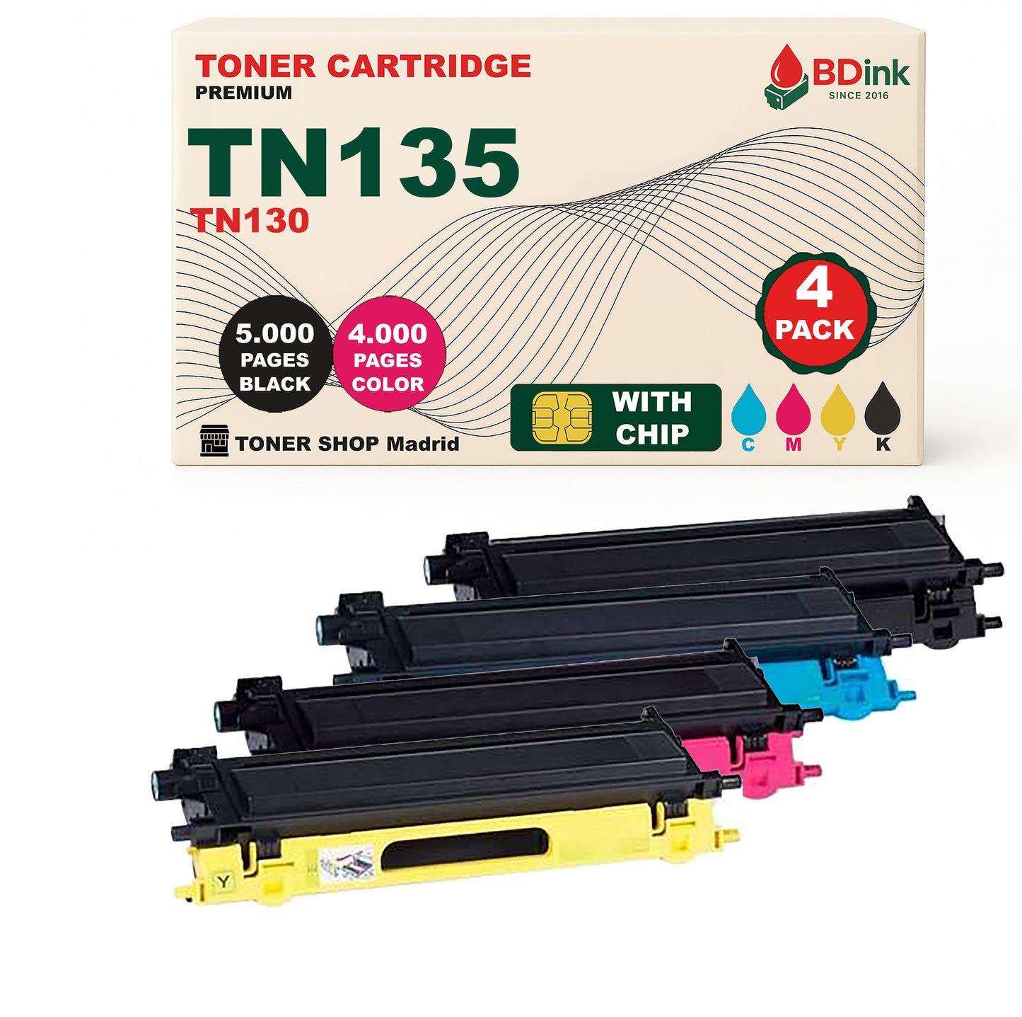 BDink Cartuchos Tóner Compatible Brother TN135 TN130 (Pack 4)