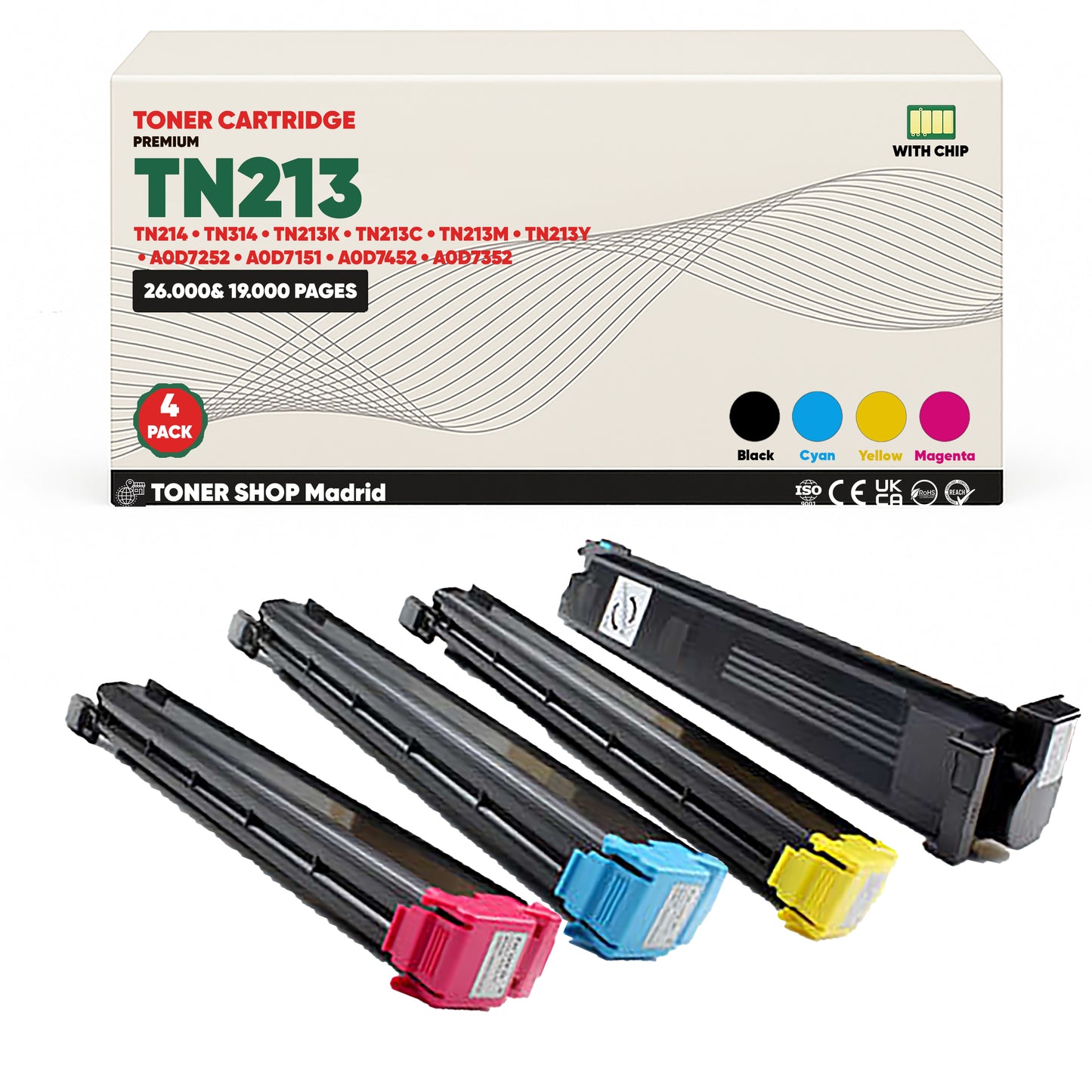 BDink Cartucho de Toner Compatible Konica Minolta TN213 (Pack 4) CMYK