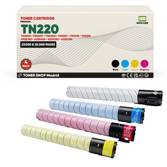 BDink Cartucho de Toner Compatible Konica Minolta TN220 (Pack 4) CMYK