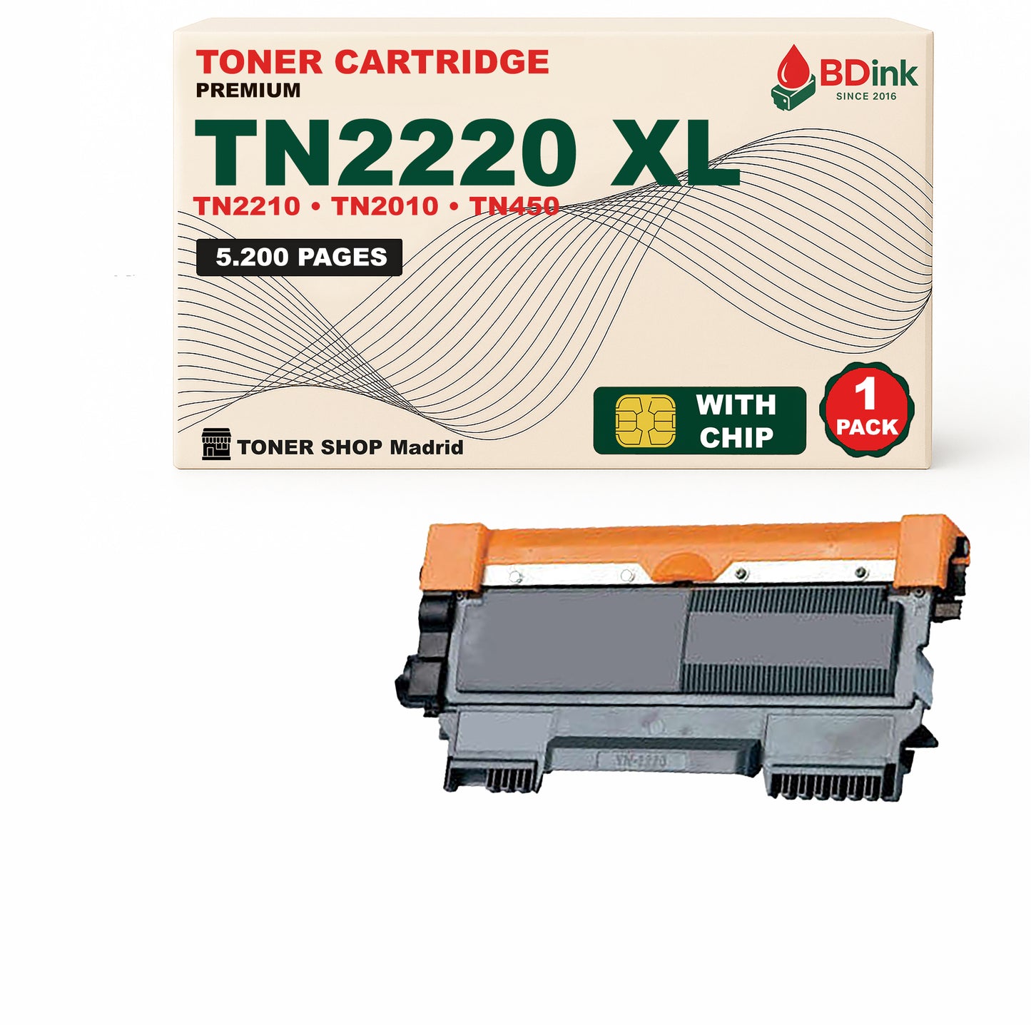 BDink Cartucho Tóner Compatible Brother TN2220 XL TN2210 XL Negro