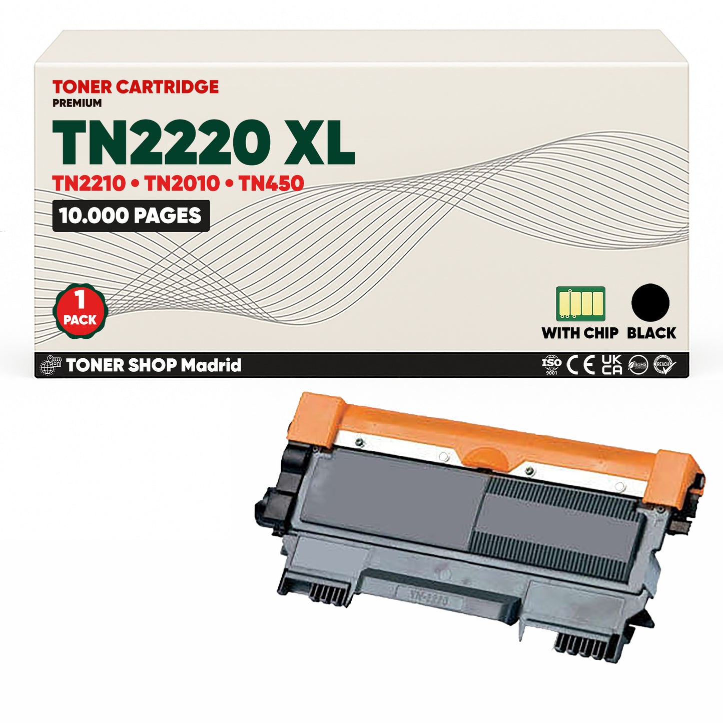 Cartucho Tóner Compatible Brother TN2220 TN2210 Negro 10K Páginas