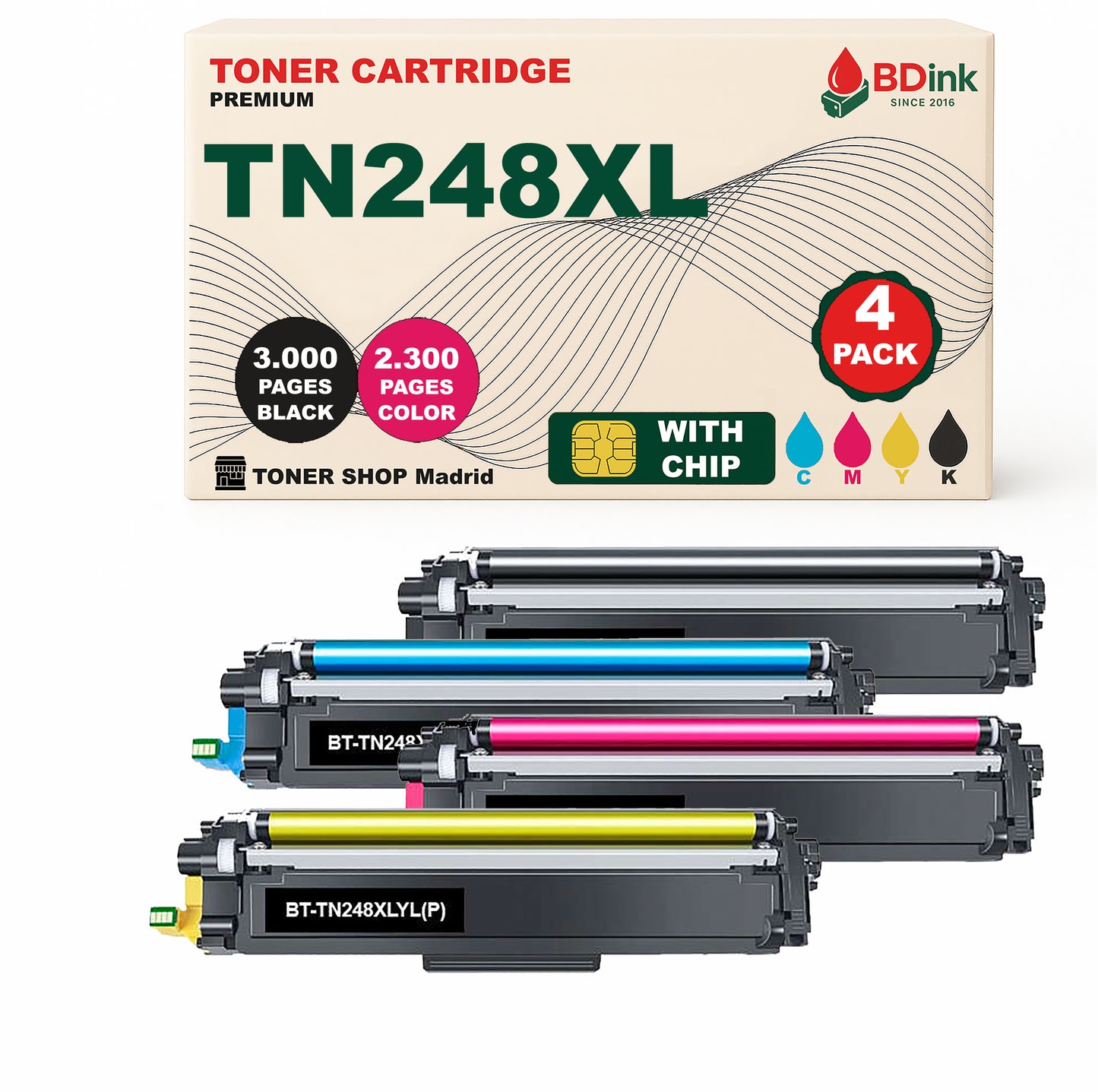 BDink Tóners Compatibles Brother TN248XL (Pack 4 CMYK) - Alta Capacidad