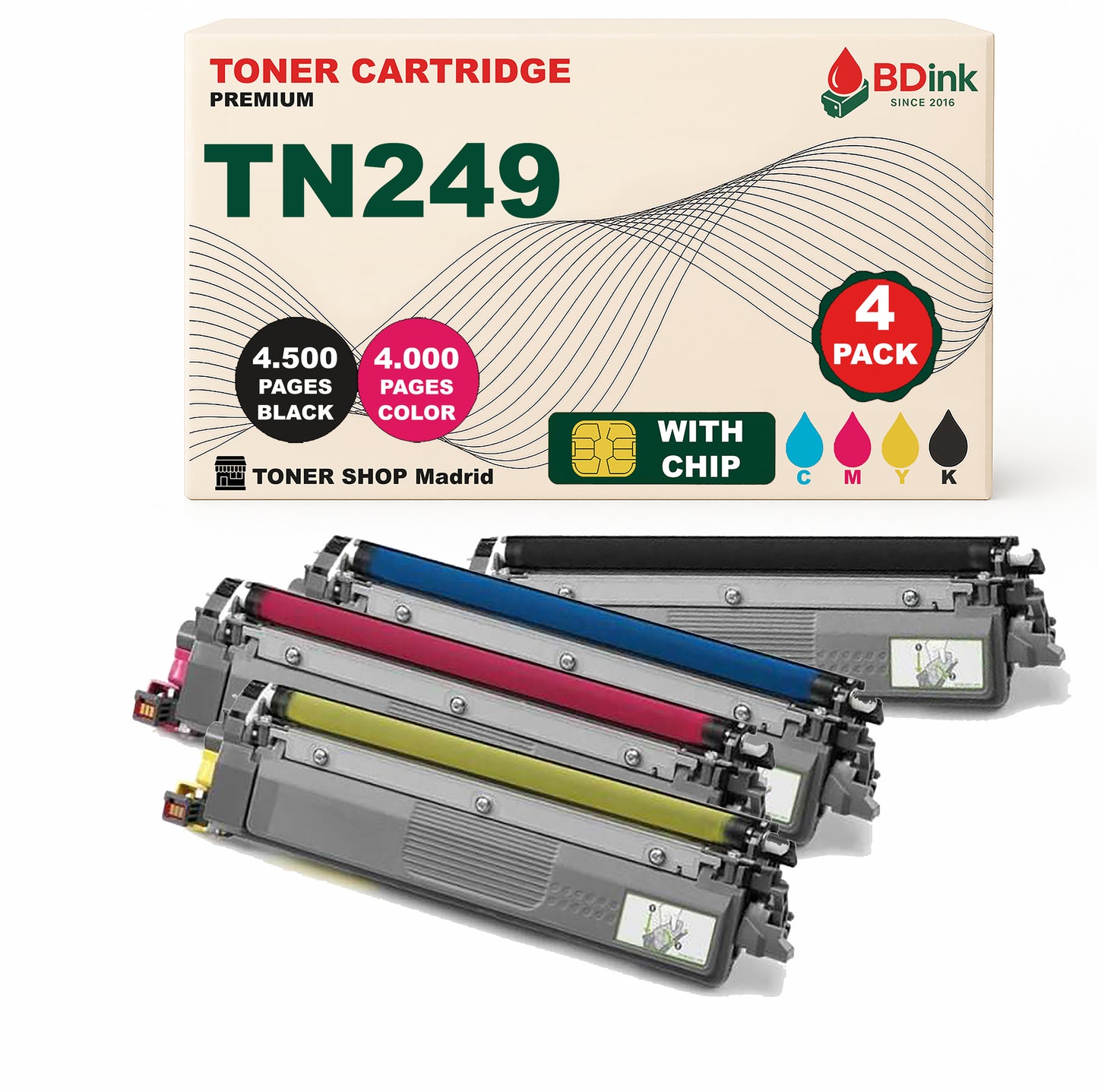 BDink Tóner Compatible Brother TN249 CMYK (Pack 4) Con Chip