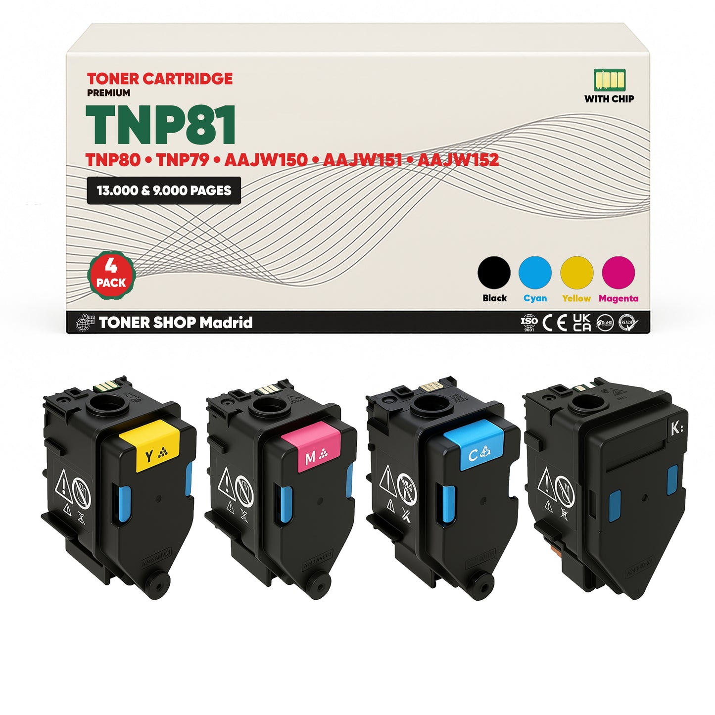 BDink Cartucho de Toner Compatible Konica Minolta TNP81 (Pack 4) CMYK