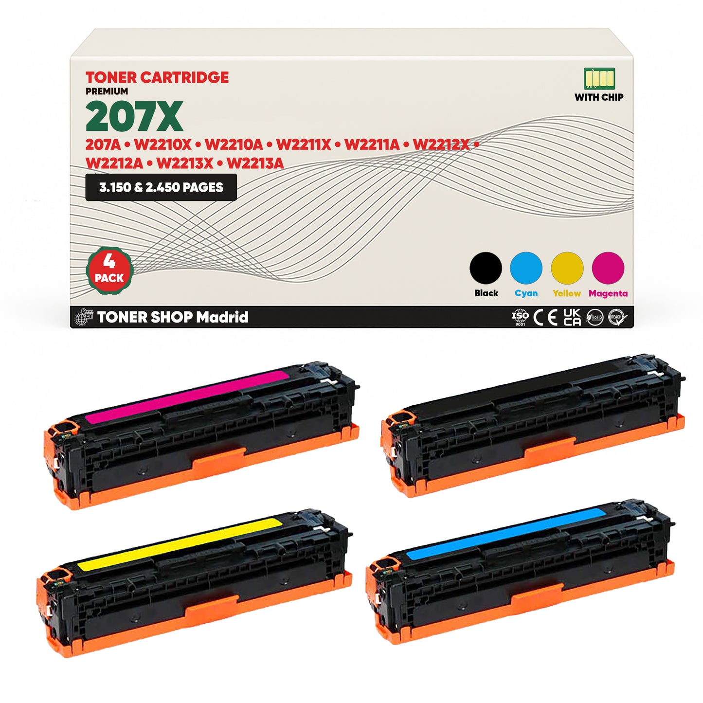 BDink Tóner Compatible HP 207X 207A (Pack 4 CMYK) Con Chip